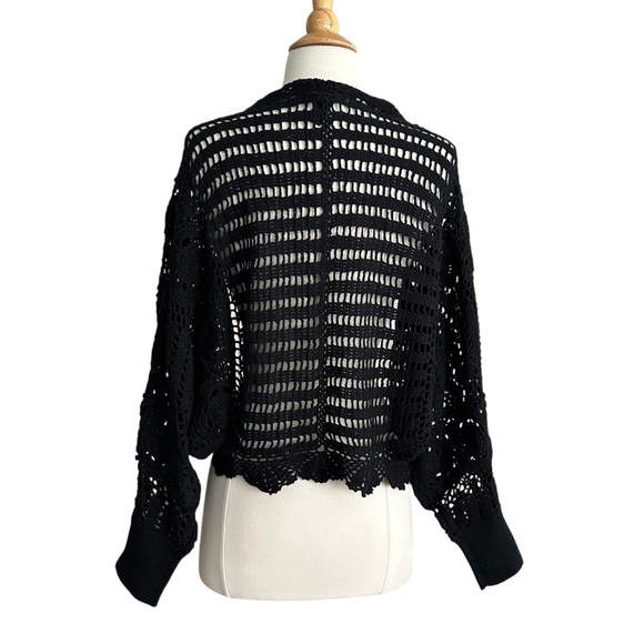 Apostrophe Black Crochet Open Knit Shrug Bolero Cardigan Ramie Cotton Boho Small - Picture 1 of 13